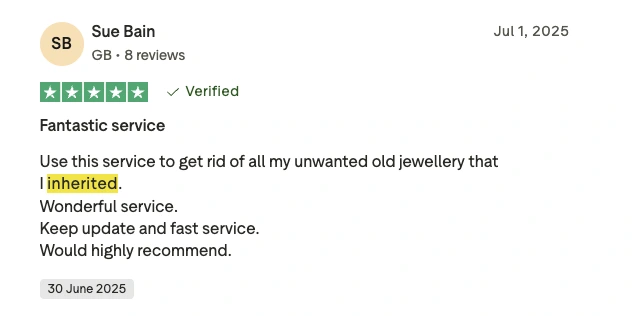 Trustpilot review about inherited silverware and prompt payment.
