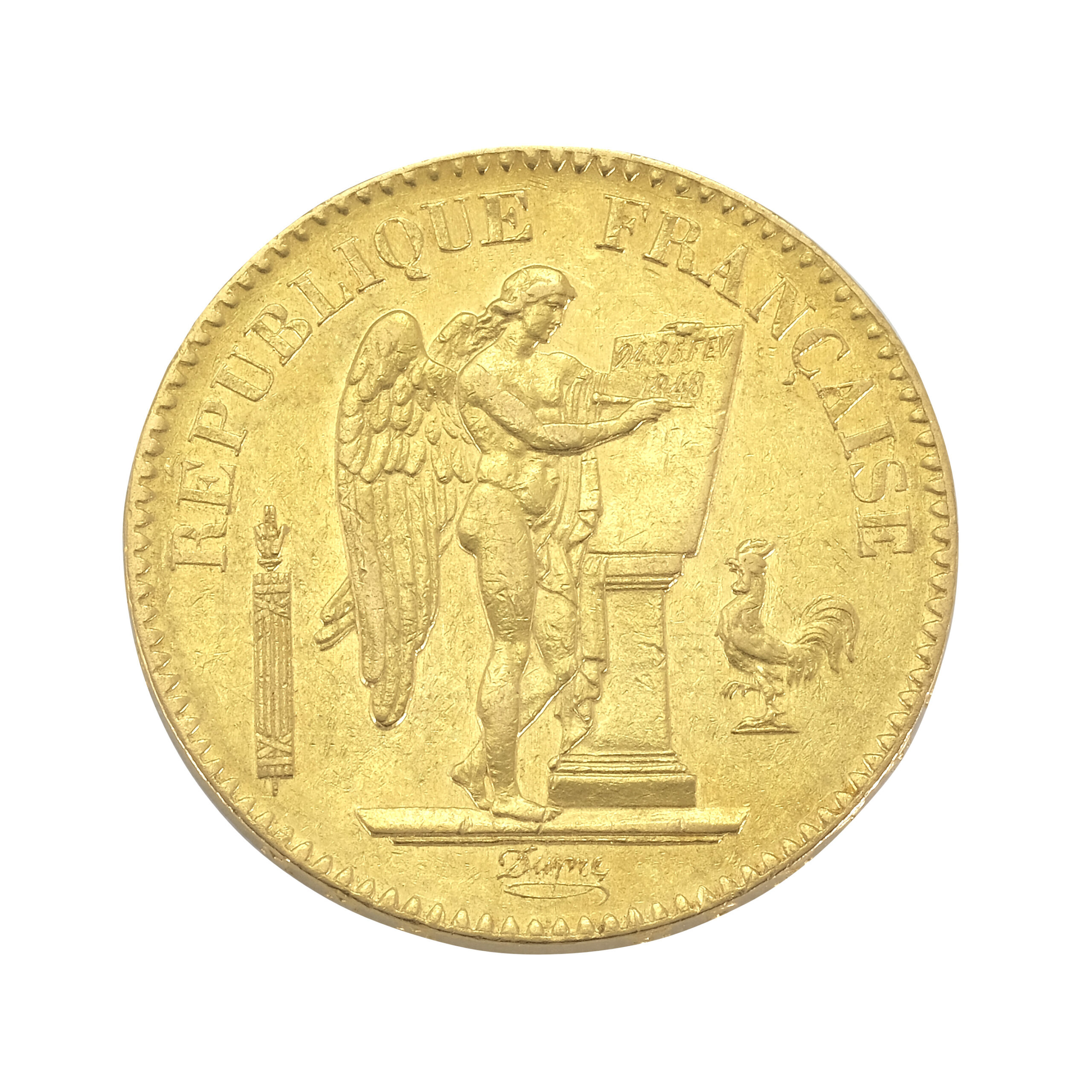 Best Value 1849 20 French Franc Guardian Angel A – Standing Genius writing the Constitution.