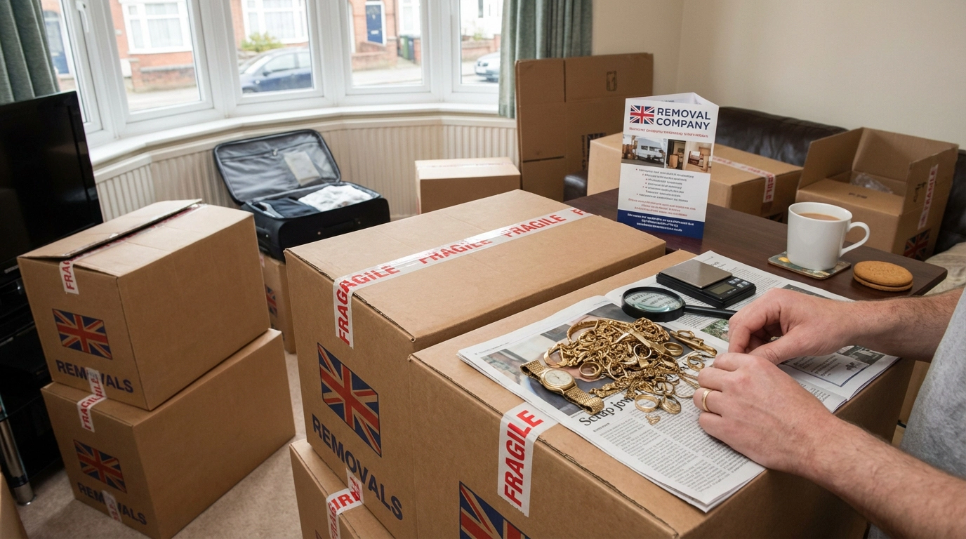 Sorting scrap gold for sale during a house move